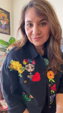 Load image into Gallery viewer, Isas Las Flores Frida Cropped Black  Denim Jacket - Large