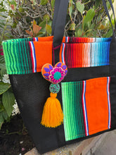 Load image into Gallery viewer, Sarape Mesh Tote Bag Orange w/ Pompón
