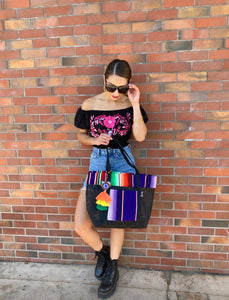 Sarape Mesh Tote Bag Pink/Orange w/ pompón #315