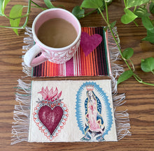 Load image into Gallery viewer, Mug Rug/ Sarape Reversible Tapetito / Pink/ Virgin Mary &amp; Heart