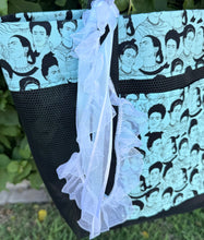 Load image into Gallery viewer, Frida Mesh Tote bag Teal w/ Ribbons