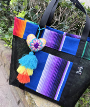 Load image into Gallery viewer, Sarape Mesh Tote Bag Purple w/ pompón