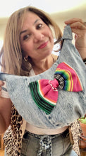 Load image into Gallery viewer, La Denim Bolsita/ Denim Crossbody bag w/Pink sarape bow