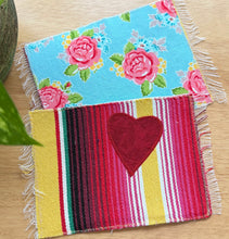 Load image into Gallery viewer, Mug Rug/ Sarape Reversible Tapetito - Yellow &amp; Red Sarape/Roses