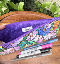 Load image into Gallery viewer, Pencil Pouch/ Zipper Pouch - Flowers Purple