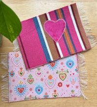 Load image into Gallery viewer, Mug Rug/ Sarape Reversible Tapetito / Pink Sarape/Sacred Hearts