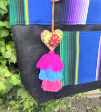 Load image into Gallery viewer, Sarape Mesh Tote Bag/Blue w/pompón