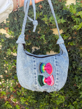 Load image into Gallery viewer, La Denim Bolsita/ Denim Crossbody bag w/Pink sarape bows
