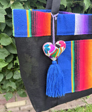 Load image into Gallery viewer, Sarape Mesh Tote Bag Blue w/pompón
