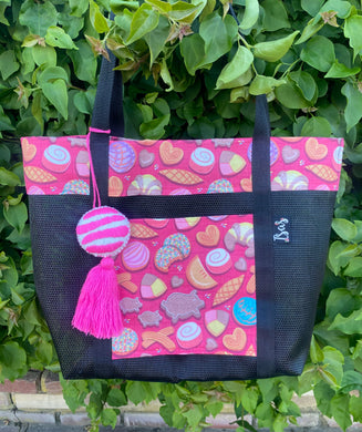 Pan Dulce Mesh Tote bag Pink w/ pompón