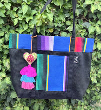 Load image into Gallery viewer, Sarape Mesh Tote Bag/Blue w/pompón