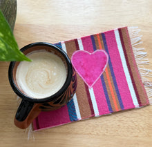 Load image into Gallery viewer, Mug Rug/ Sarape Reversible Tapetito / Pink Sarape/Sacred Hearts