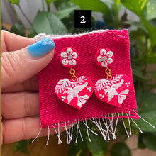 Load image into Gallery viewer, Los Pajaritos Aretes, Heart w/Birds Earrings