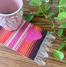 Load image into Gallery viewer, Mug Rug/ Sarape Reversible Tapetito / Pink/ Wedding Couple &amp; Heart