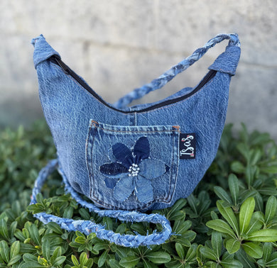 La Denim Bolsita/ Denim Crossbody bag w/flower #7
