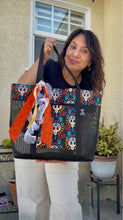 Load image into Gallery viewer, La Calavera Tote bag Teal w/ Ribbons