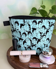 Load image into Gallery viewer, Makeup Bag/ Frida Blue &amp; Black