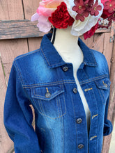 Load image into Gallery viewer, Isas Corazón Denim Jacket- Pink Flower- Small