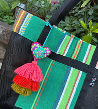 Load image into Gallery viewer, Sarape Mesh Tote Bag Green w/ Pómpon