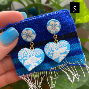 Los Pajaritos Aretes, Heart w/Birds Earrings