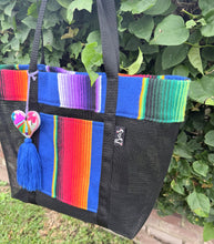 Load image into Gallery viewer, Sarape Mesh Tote Bag Blue w/pompón