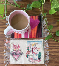 Load image into Gallery viewer, Mug Rug/ Sarape Reversible Tapetito / Pink/ Mexican couple &amp; Heart