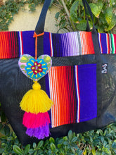Load image into Gallery viewer, Sarape Mesh Tote Bag Purple w/ pompón