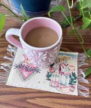 Load image into Gallery viewer, Mug Rug/ Sarape Reversible Tapetito / Pink/ Virgin Mary &amp; Heart