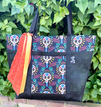 Load image into Gallery viewer, La Calavera Tote bag Teal w/ Ribbons