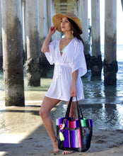 Load image into Gallery viewer, Sarape Mesh Tote Bag Blue w/pompón