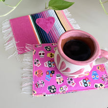Load image into Gallery viewer, Mug Rug/ Sarape Reversible Tapetito / Pink with Calaveritas
