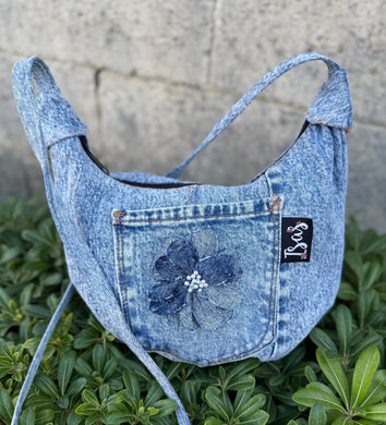 La Denim Bolsita/ Denim Crossbody bag w/flower #6