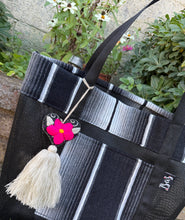 Load image into Gallery viewer, Sarape Mesh Tote Bag Black w/ pompón