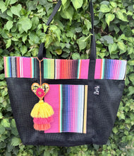 Load image into Gallery viewer, Sarape Mesh Tote Bag/Pink w/pompón