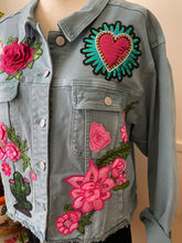 Load image into Gallery viewer, Isas Las Flores Cropped Teal Denim Jacket - oversized XL
