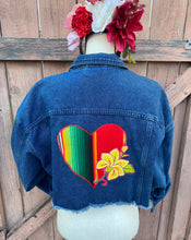 Load image into Gallery viewer, Isas Corazón  Cropped Denim Jacket- Yellow  Flower, Large