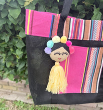 Load image into Gallery viewer, Sarape Mesh Tote Bag/Pink w/pompón