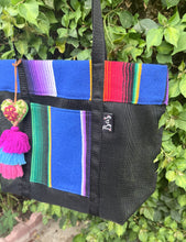 Load image into Gallery viewer, Sarape Mesh Tote Bag/Blue w/pompón