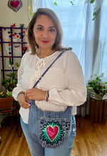 Load image into Gallery viewer, La Denim Bolsita/ Denim Crossbody bag w/Heart appliqué