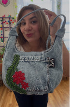 Load image into Gallery viewer, La Denim Bolsita/ Denim Crossbody bag w/flower appliqué