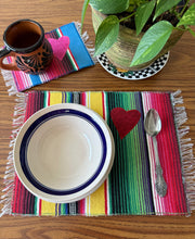 Load image into Gallery viewer, Placemat Sarape Reversible Tapete/ Yellow Sarape/Roses