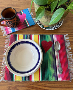 Placemat Sarape Reversible Tapete/ Yellow Sarape/Roses