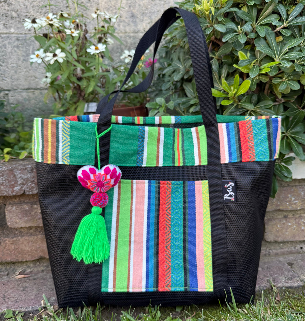 Sarape Mesh Tote Bag w/Pompón