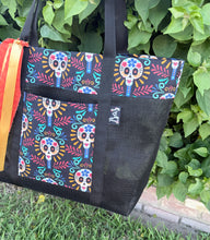 Load image into Gallery viewer, La Calavera Tote bag Teal w/ Ribbons