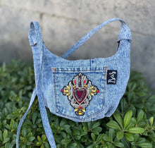 Load image into Gallery viewer, La Denim Bolsita/ Denim Crossbody bag w/Sacred Heart appliqué #9
