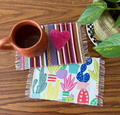 Mug Rug/ Sarape Reversible Tapetito / Nopales Plants