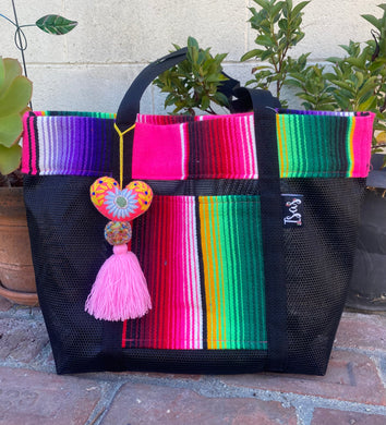 Sarape Mesh Tote Bag w/Pompón