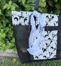 Load image into Gallery viewer, Frida Mesh Tote bag Black  &amp; White w/ Ribbons