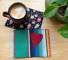 Load image into Gallery viewer, Mug Rug/ Sarape Reversible Tapetito - Gteen Sarape/ Labubu