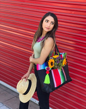 Load image into Gallery viewer, Sarape Mesh Tote Bag Blue w/pompón